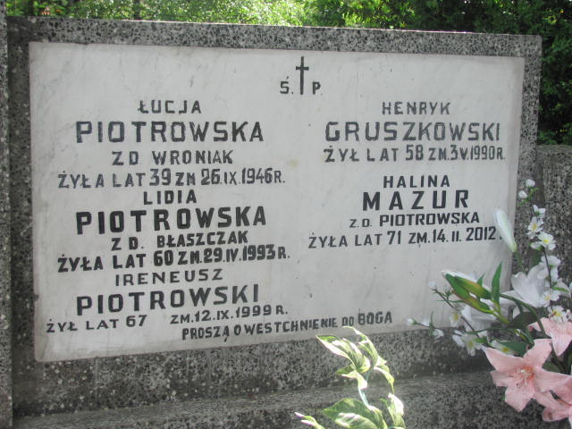 Lidia Piotrowska Pułtusk św. Kostki - Grobonet - Wyszukiwarka osób pochowanych